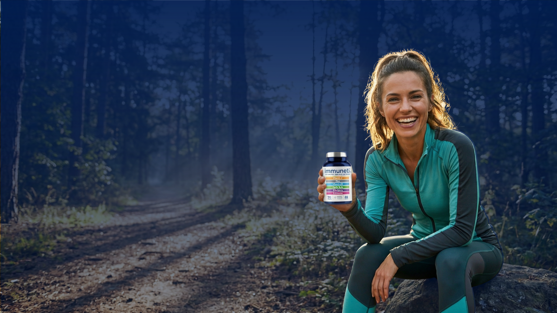 Active Immuneti user enjoying a healthy lifestyle in a natural green environment representing daily immune support and wellness