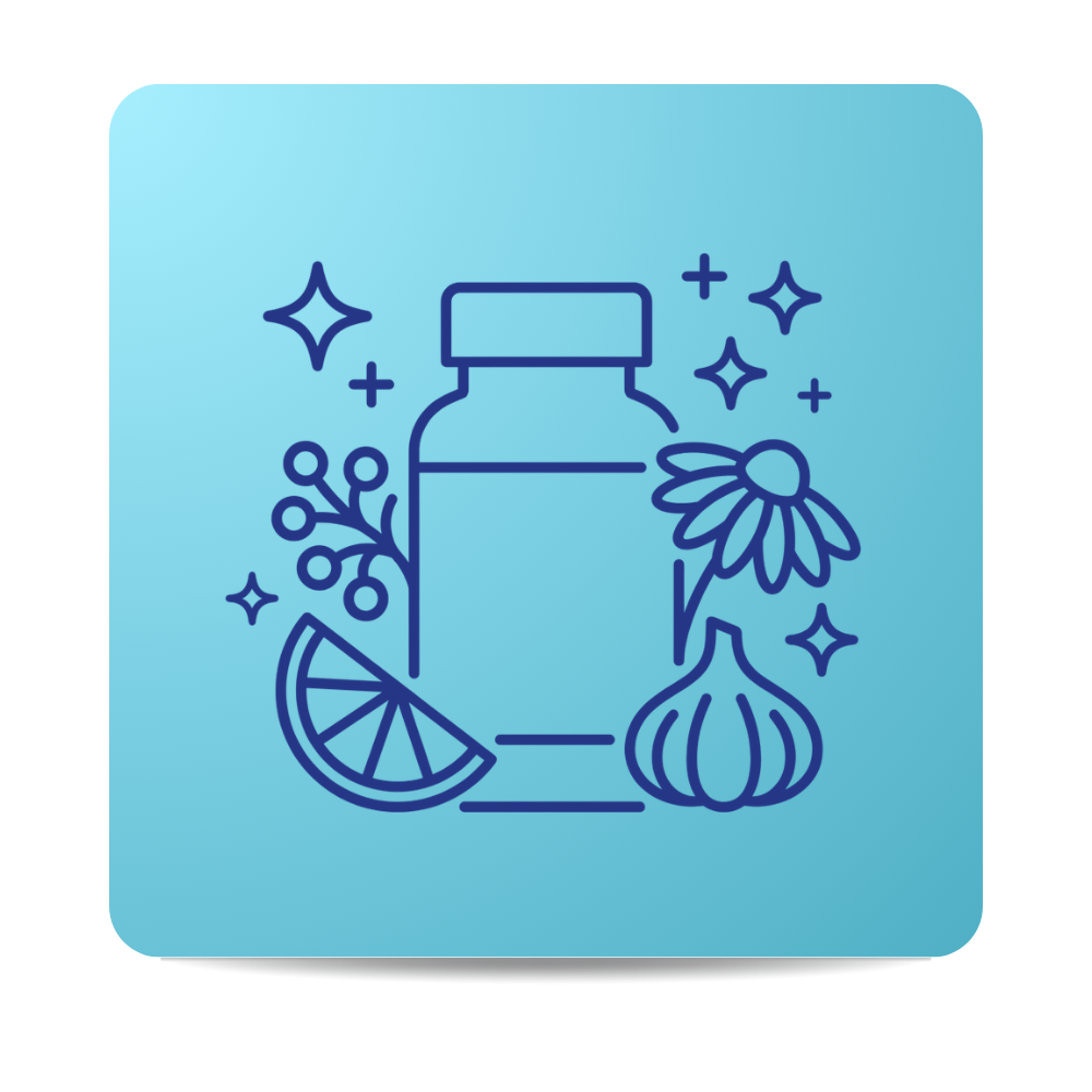 Immuneti supplement bottle with highlighted ingredients representing a nutrition blend combining echinacea elderberry vitamin C zinc vitamin D3 garlic and other immune supporting nutrients