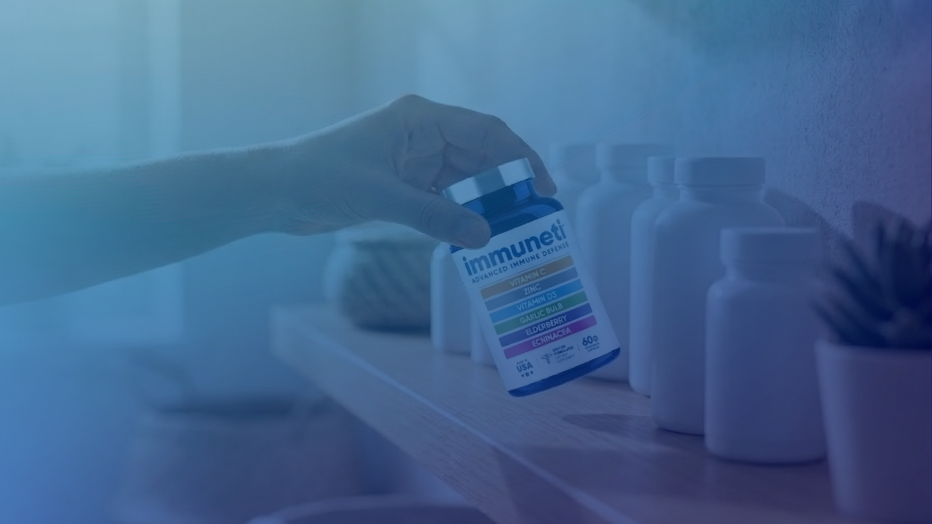 Immuneti supplement alongside unlabeled supplement bottles representing comparison with other brands